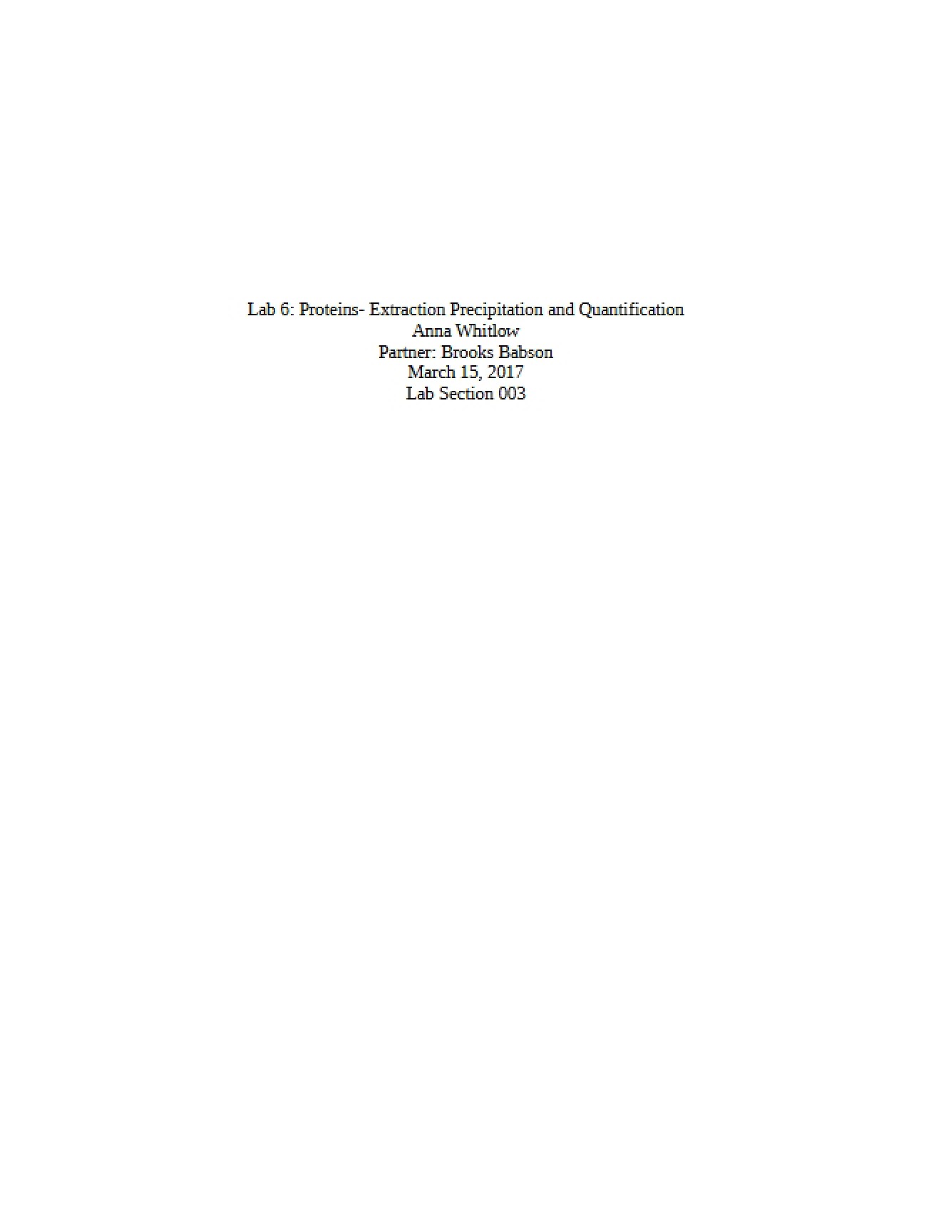 Laboratory 6 Quantification, Precipitation, and Extraction of Proteins