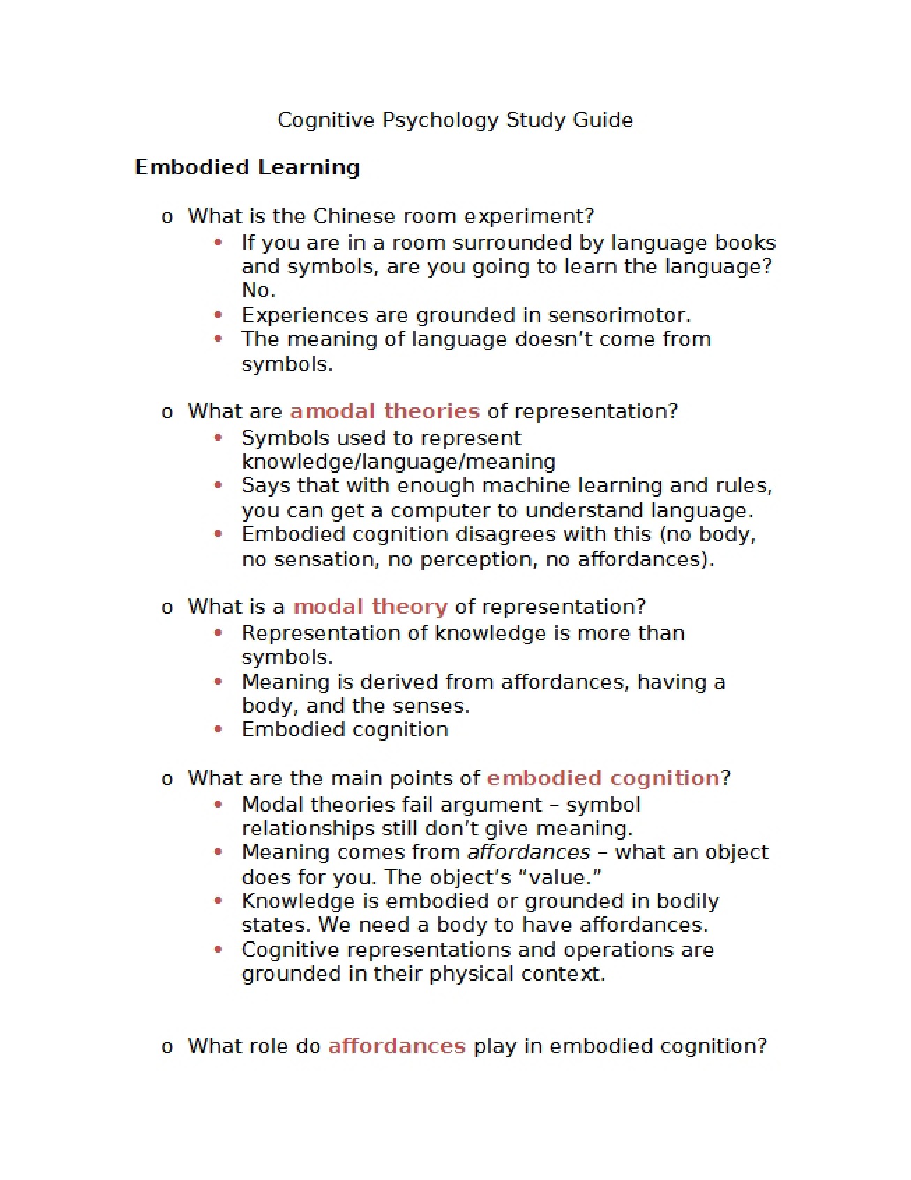 Comprehensive Study Guide for Cognitive Psychology
