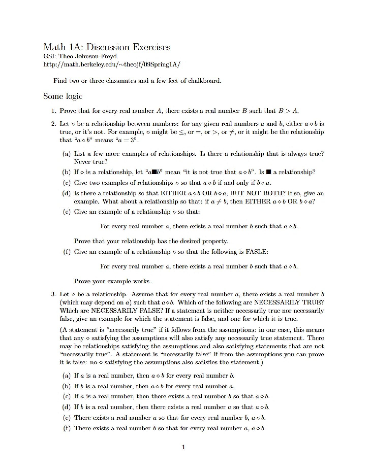 Discussion Session Problems