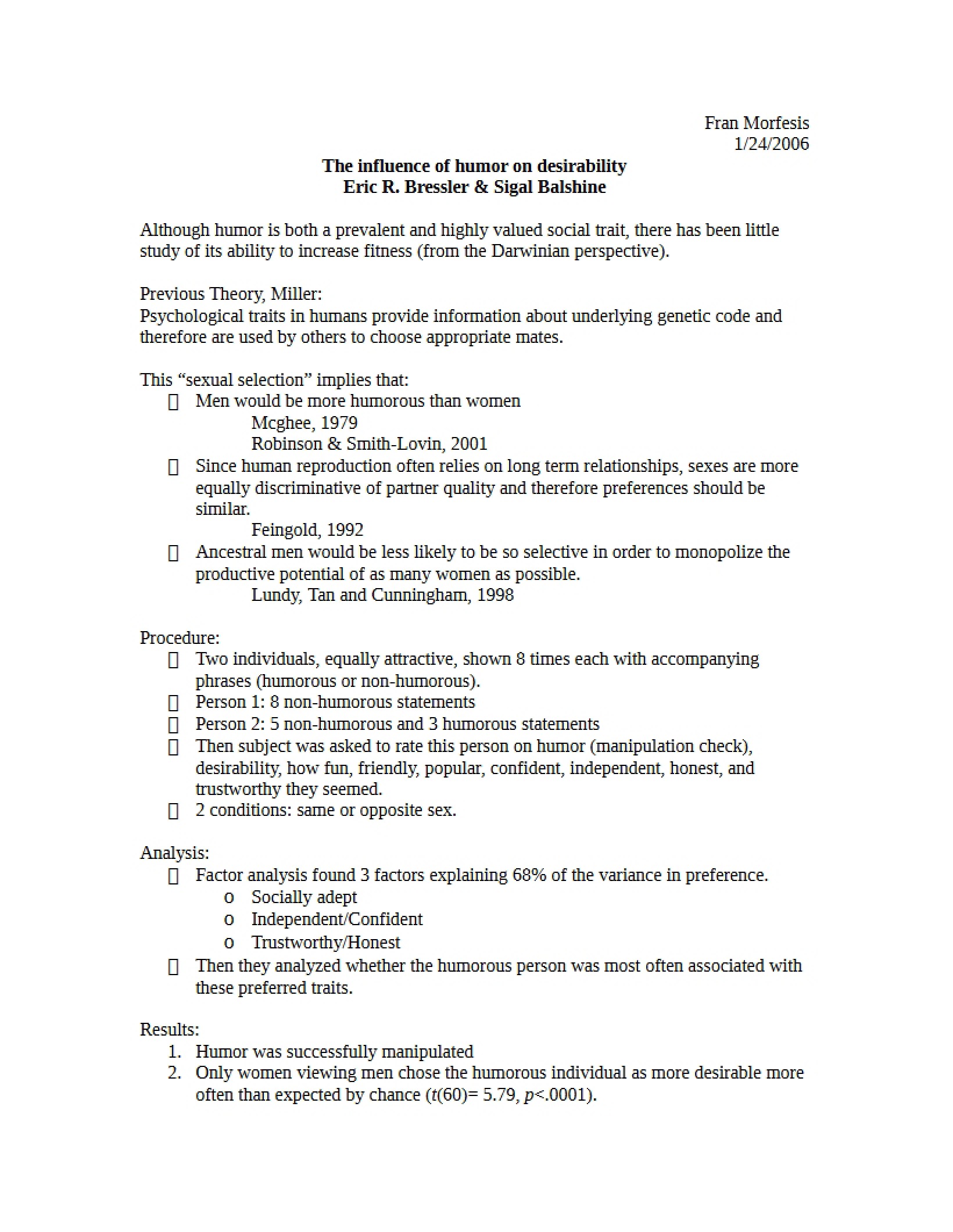 Intimate Relationships Class Notes