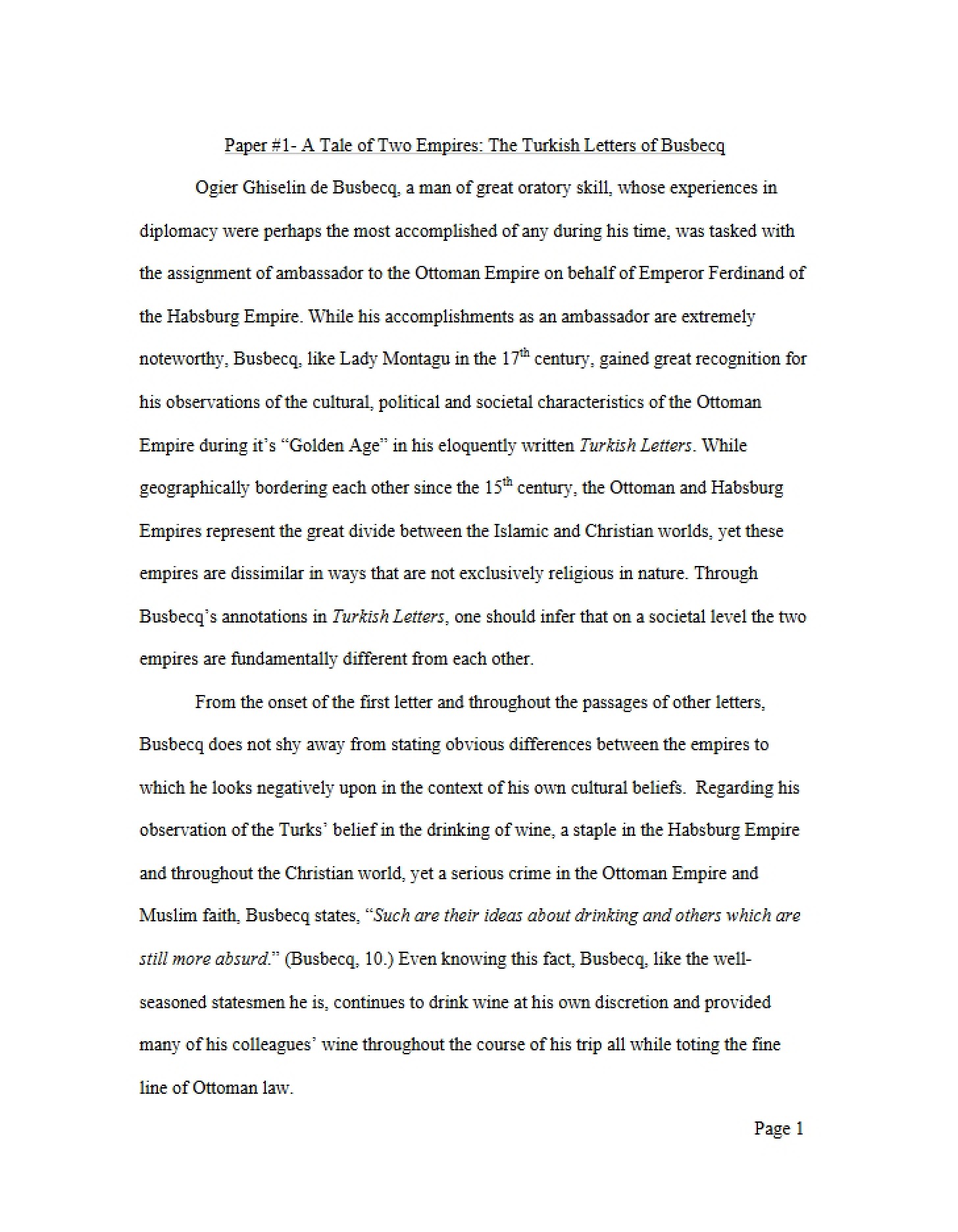 Tale of Two Empires (Busbecq's Turkish Letters) Paper 1