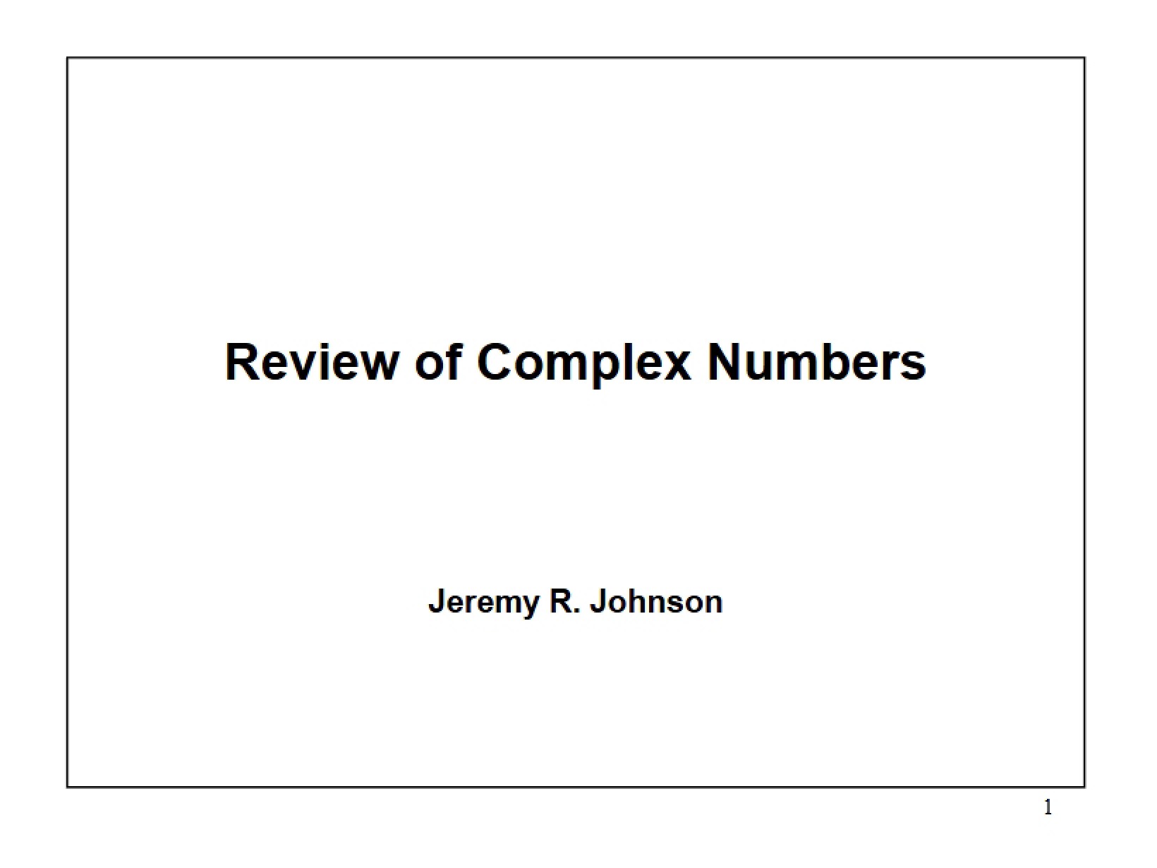 Complex Numbers Review for HPC