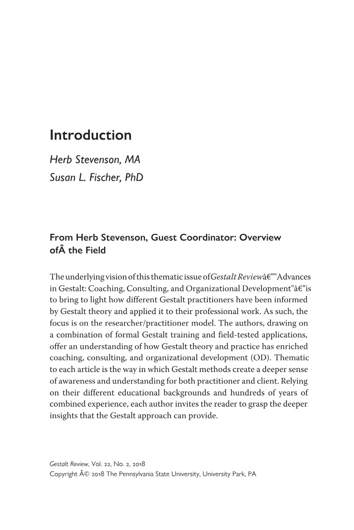 Advances in Organizational Development, Consulting, and Gestalt Coaching