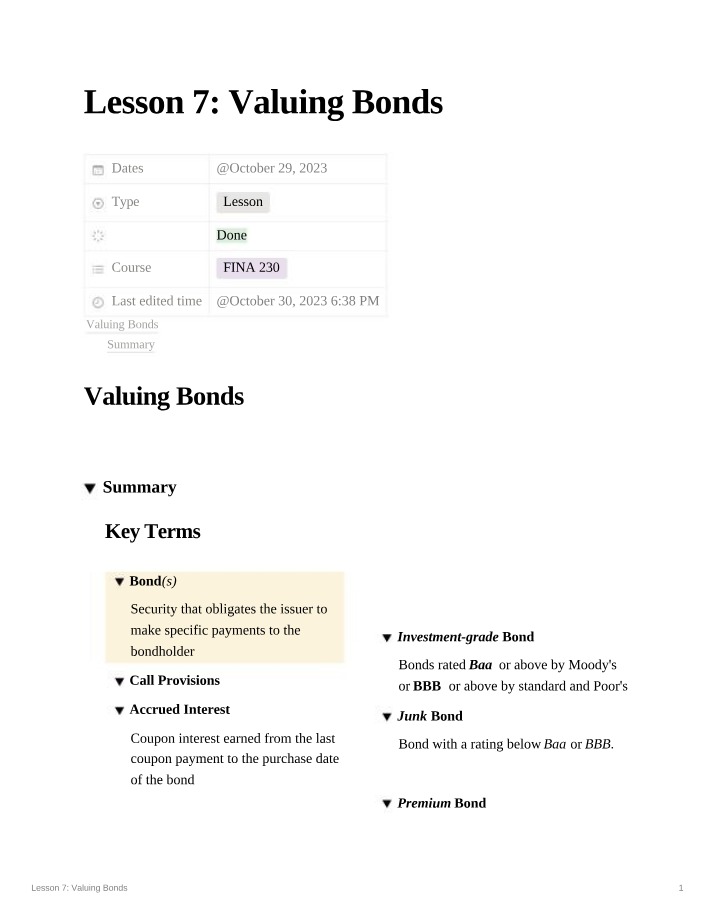 Valuing Bonds - Key Terms, Risks, and Yield