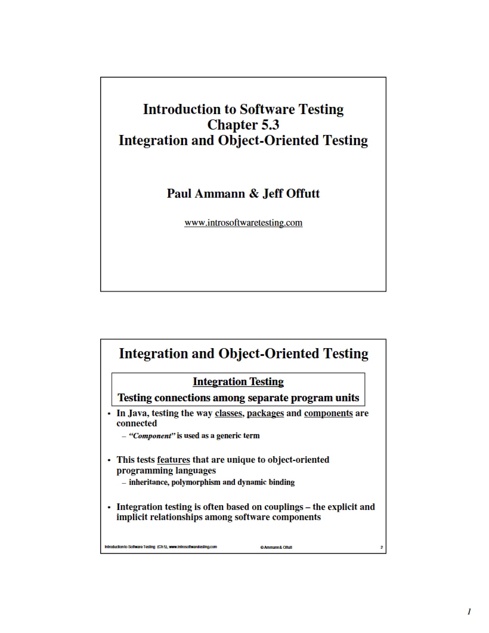 Object-Oriented and Integration Testing (Chapter 5.3)