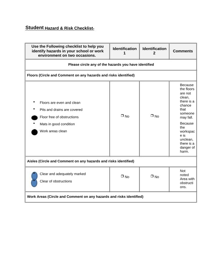 Hazard and Risk Checklist for Students