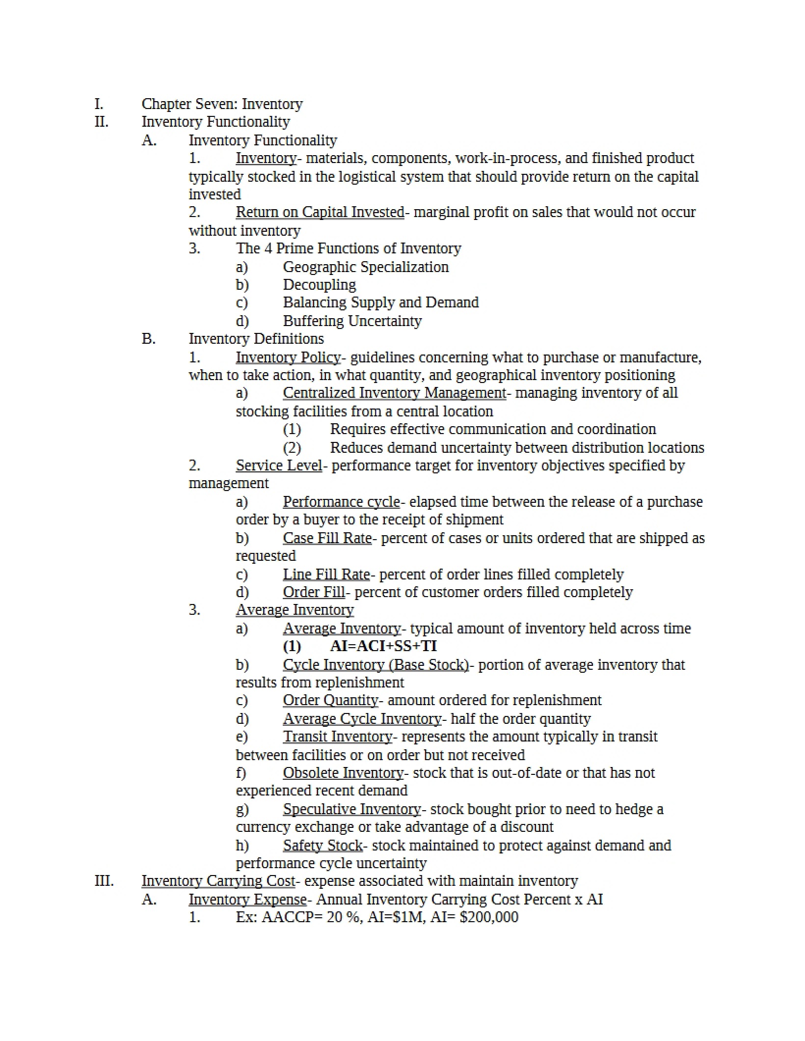 Logistics - Chapter 7