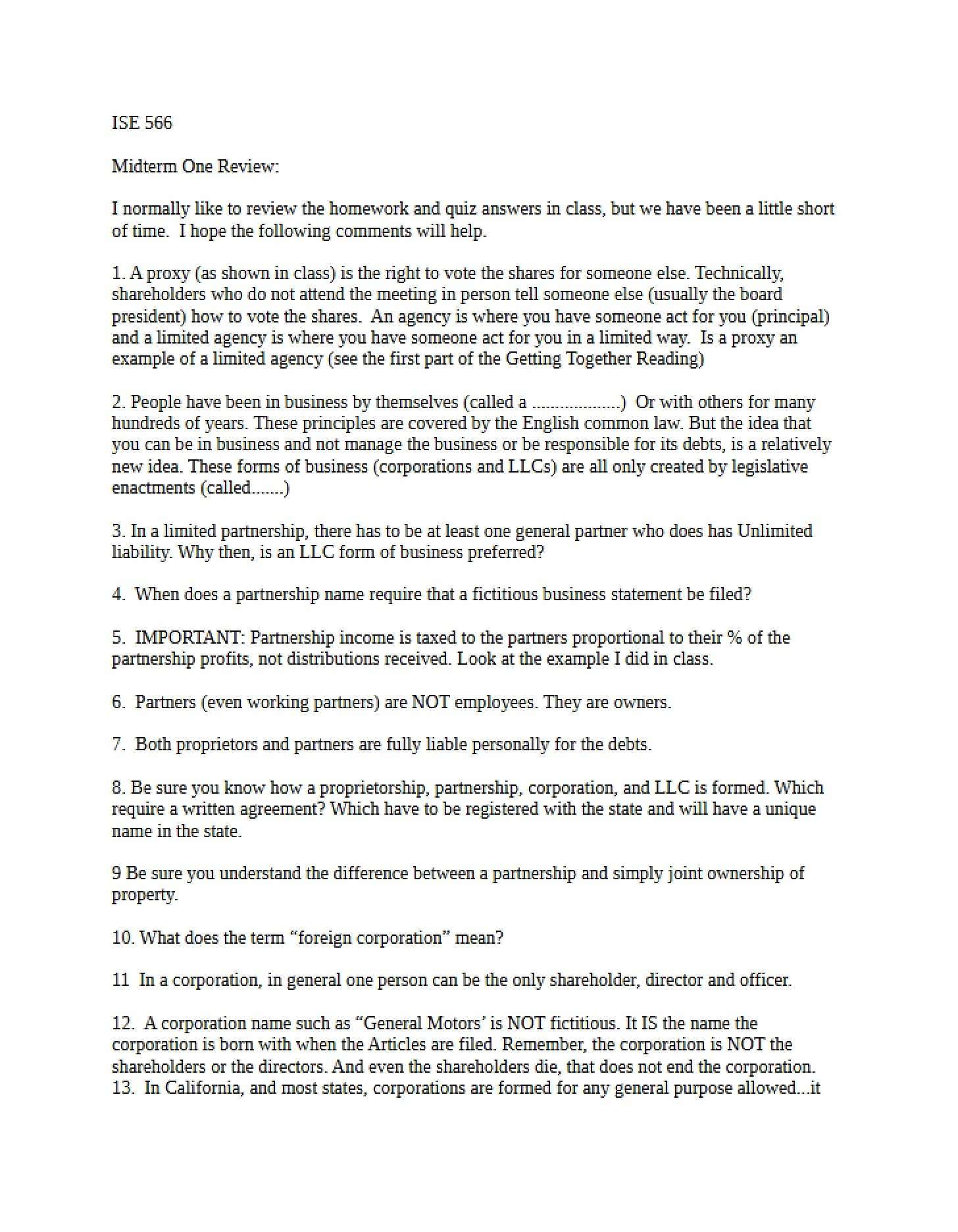 Midterm One Review (Word Doc)