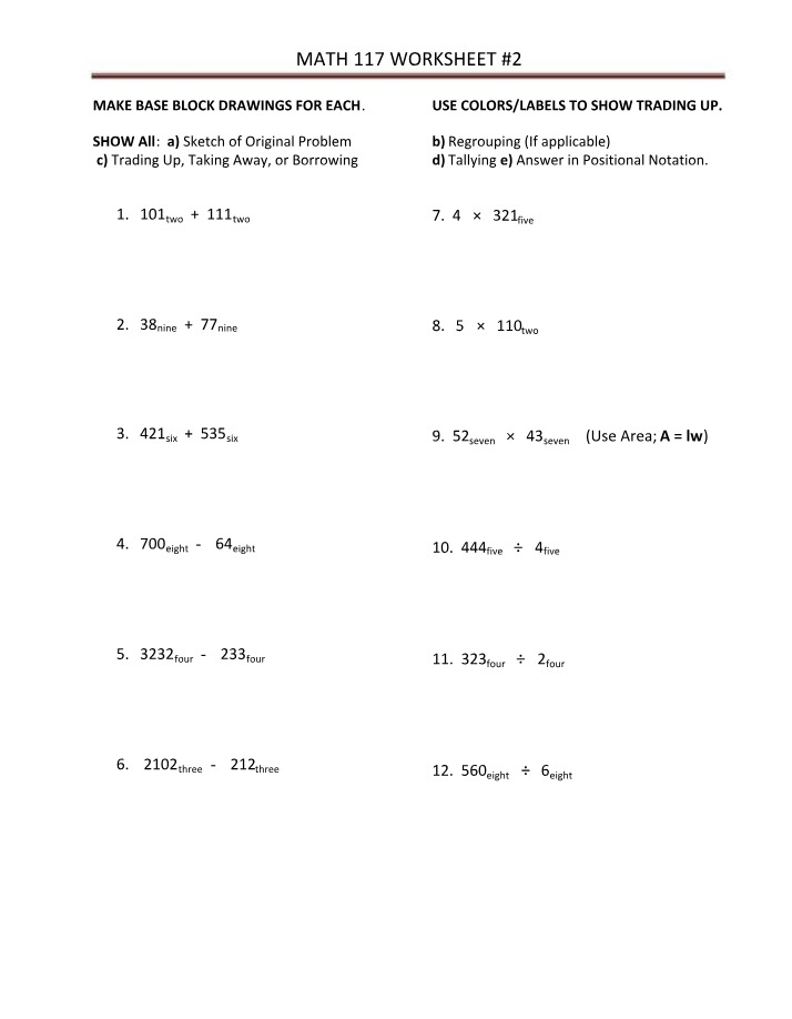 MATH 117 Worksheet Number 2