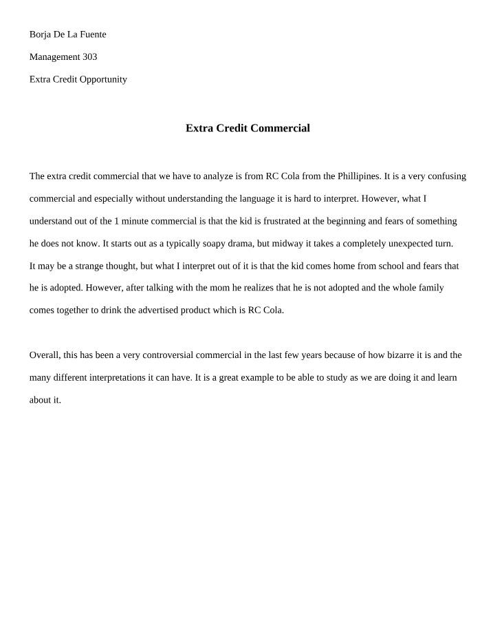 Commercial Extra Credit Assignment