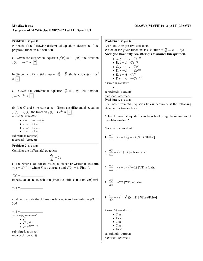 Differential Equations - Functions and Solutions