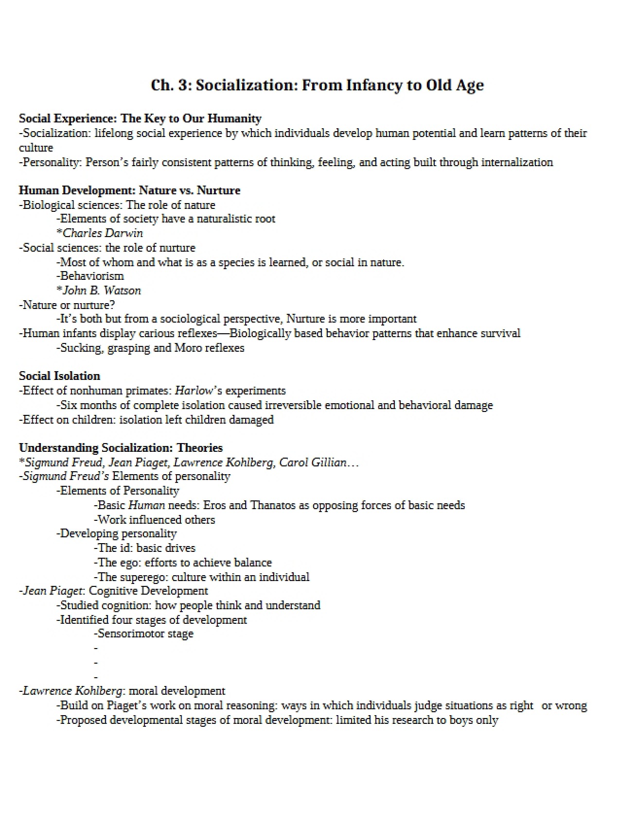 Socialization from Infancy to Old Age Chapter Three