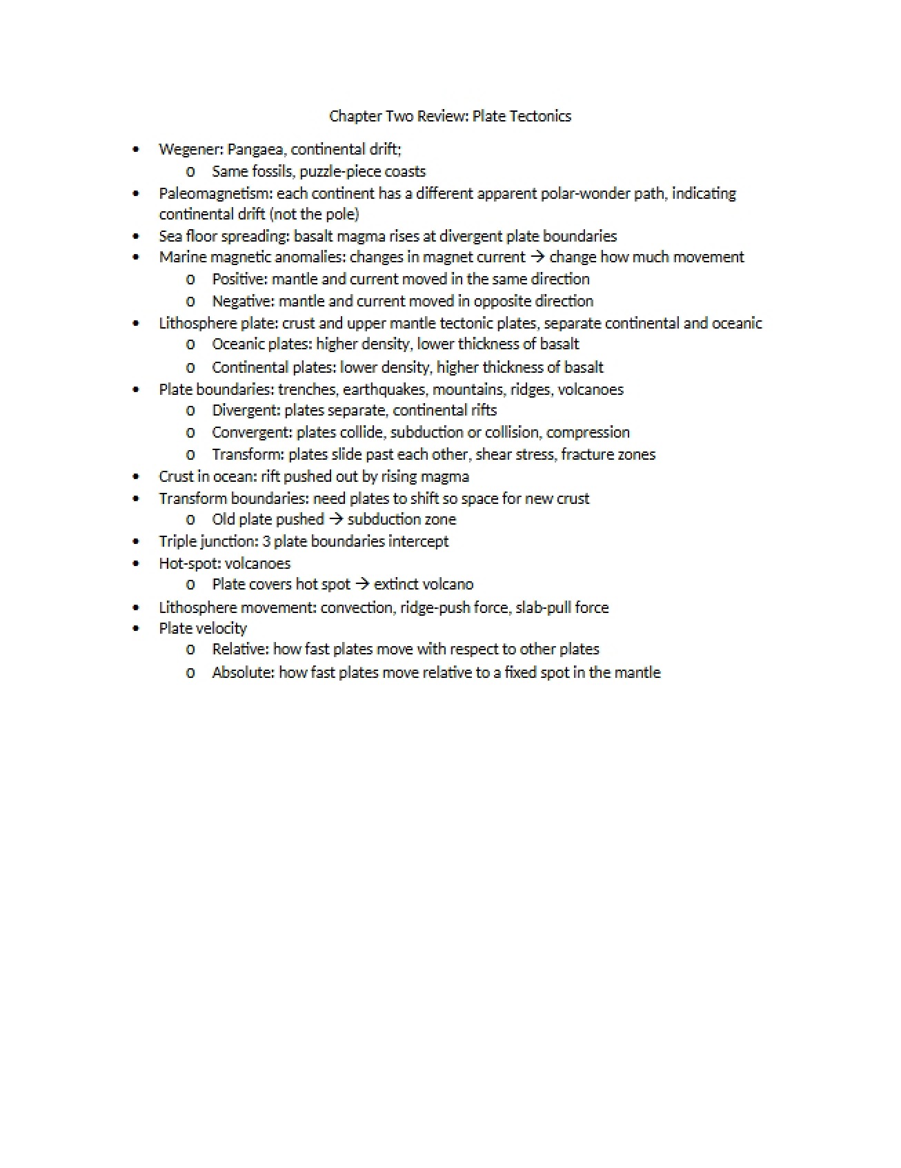 Plate Tectonics Review (Chapter 2)