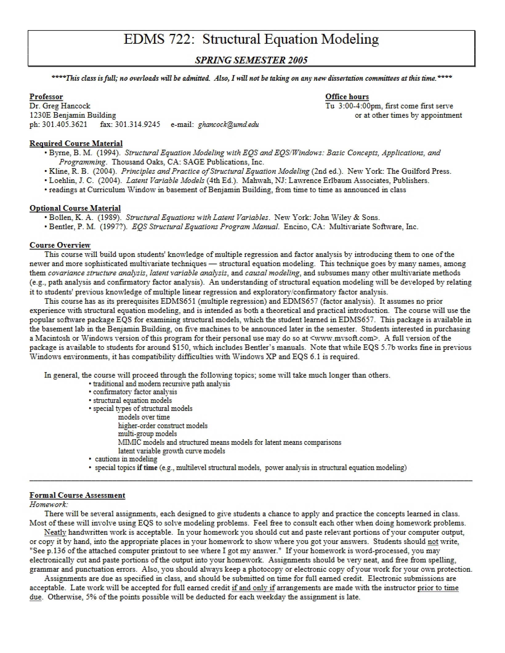 Structural Modeling Syllabus