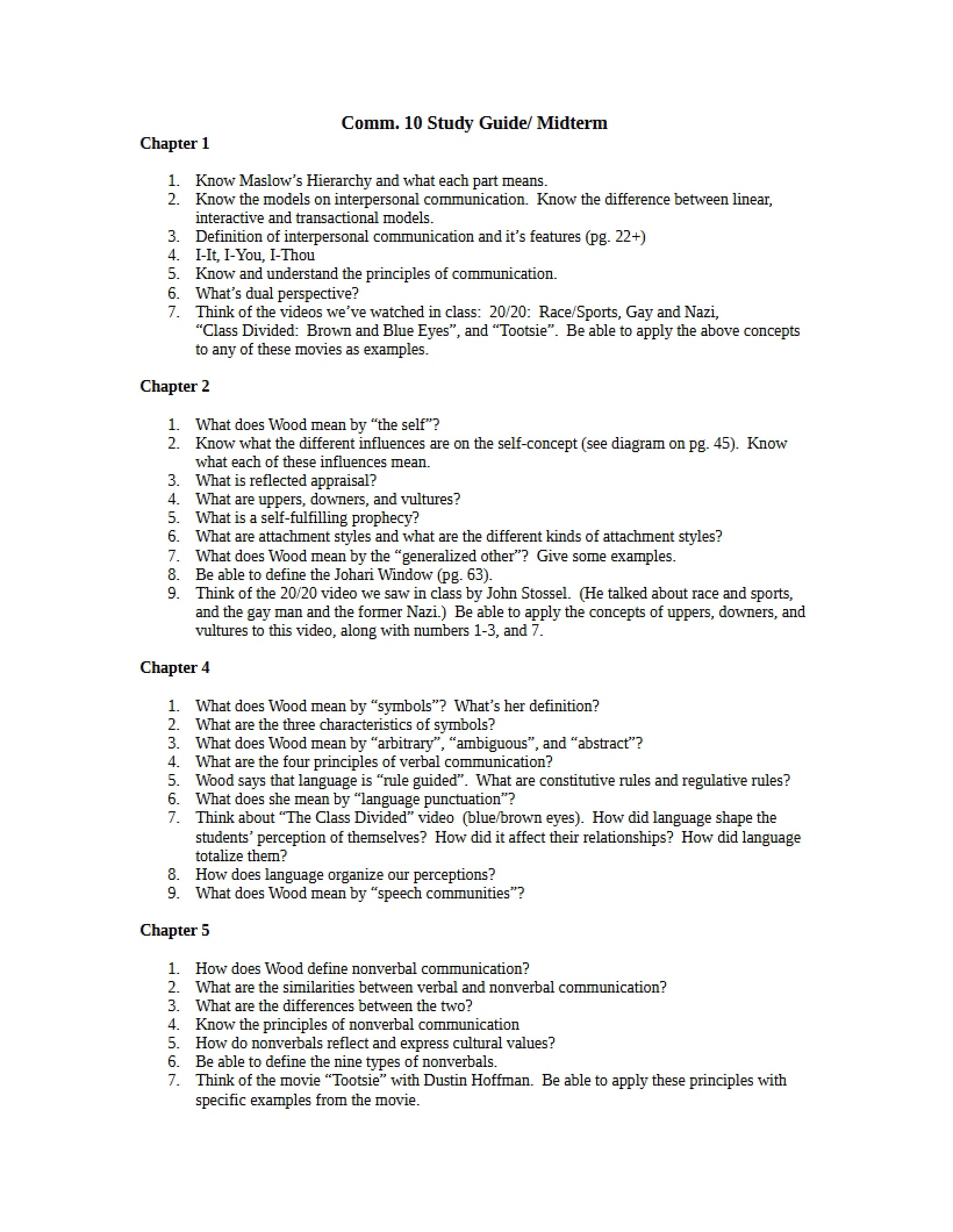 Midterm Exam Study Guide