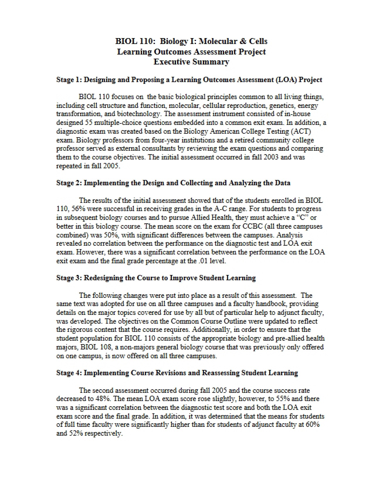 Project on Learning Outcomes Assessment