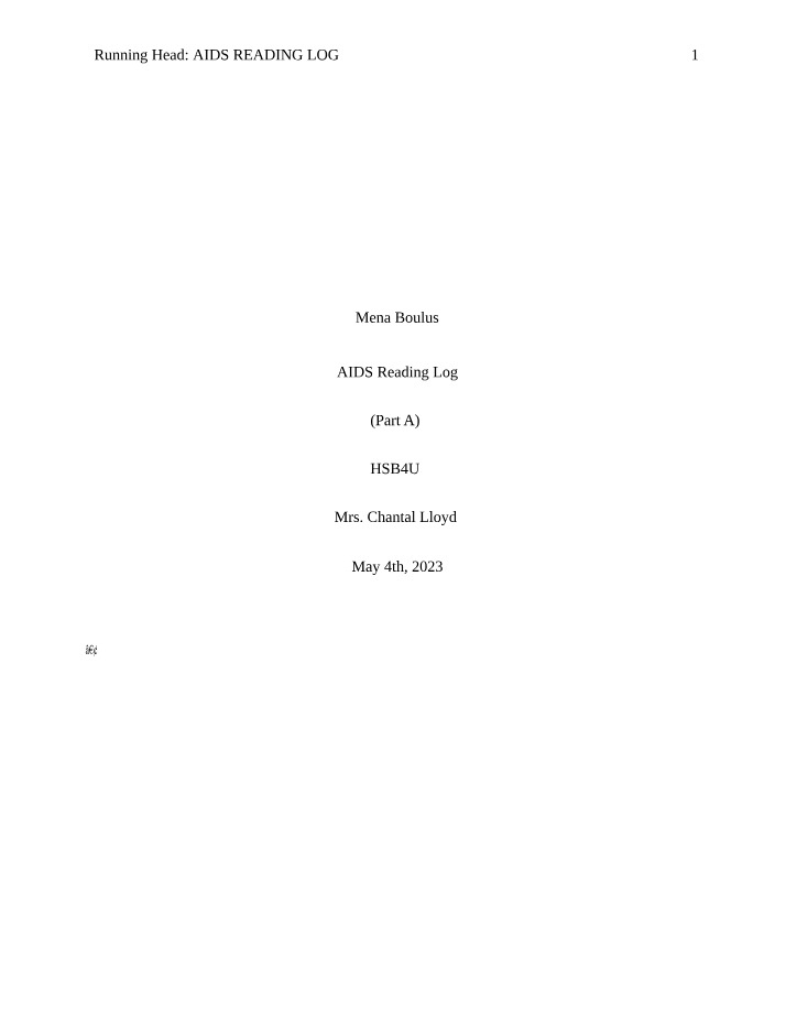 Reading Log for AIDS