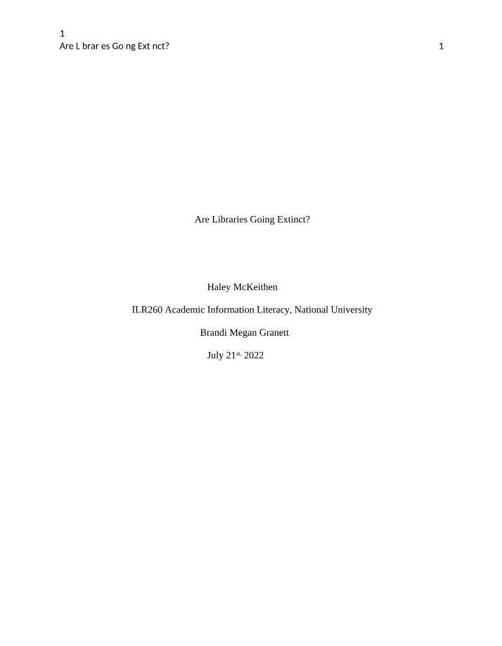 Essay - Are Libraries Going Extinct