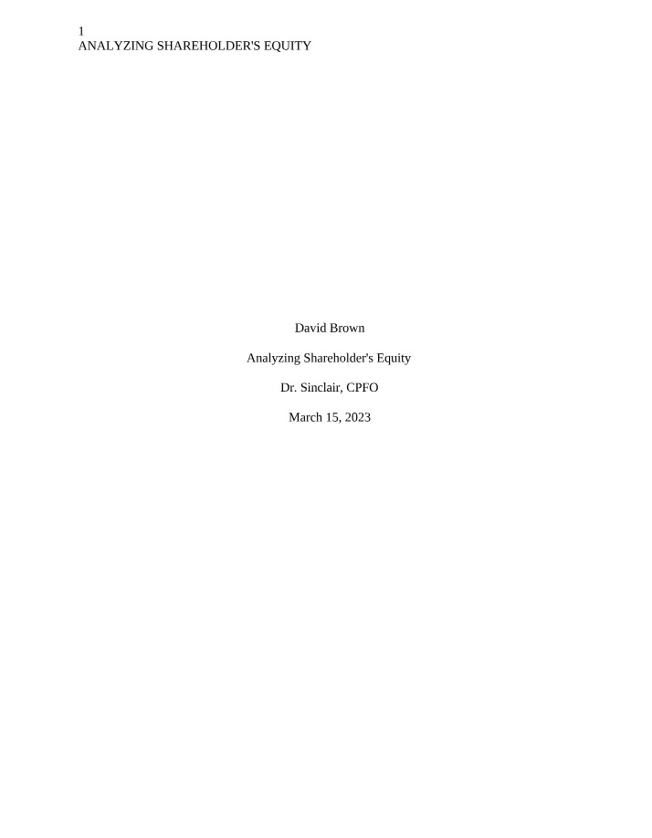Analysis of Shareholder's Equity in General Motors