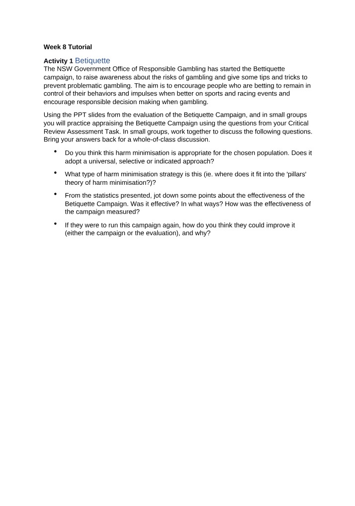 Worksheet for Week 8 Tutorial