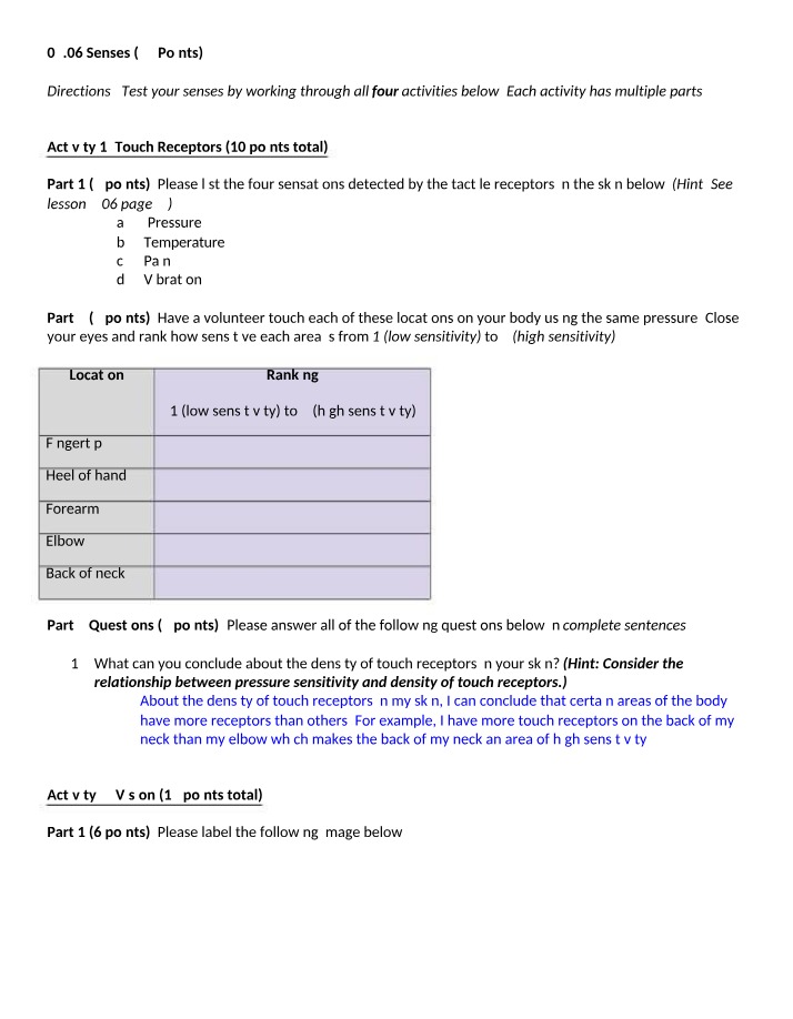 Senses Activities - Touch, Vision, Hearing, and Balance