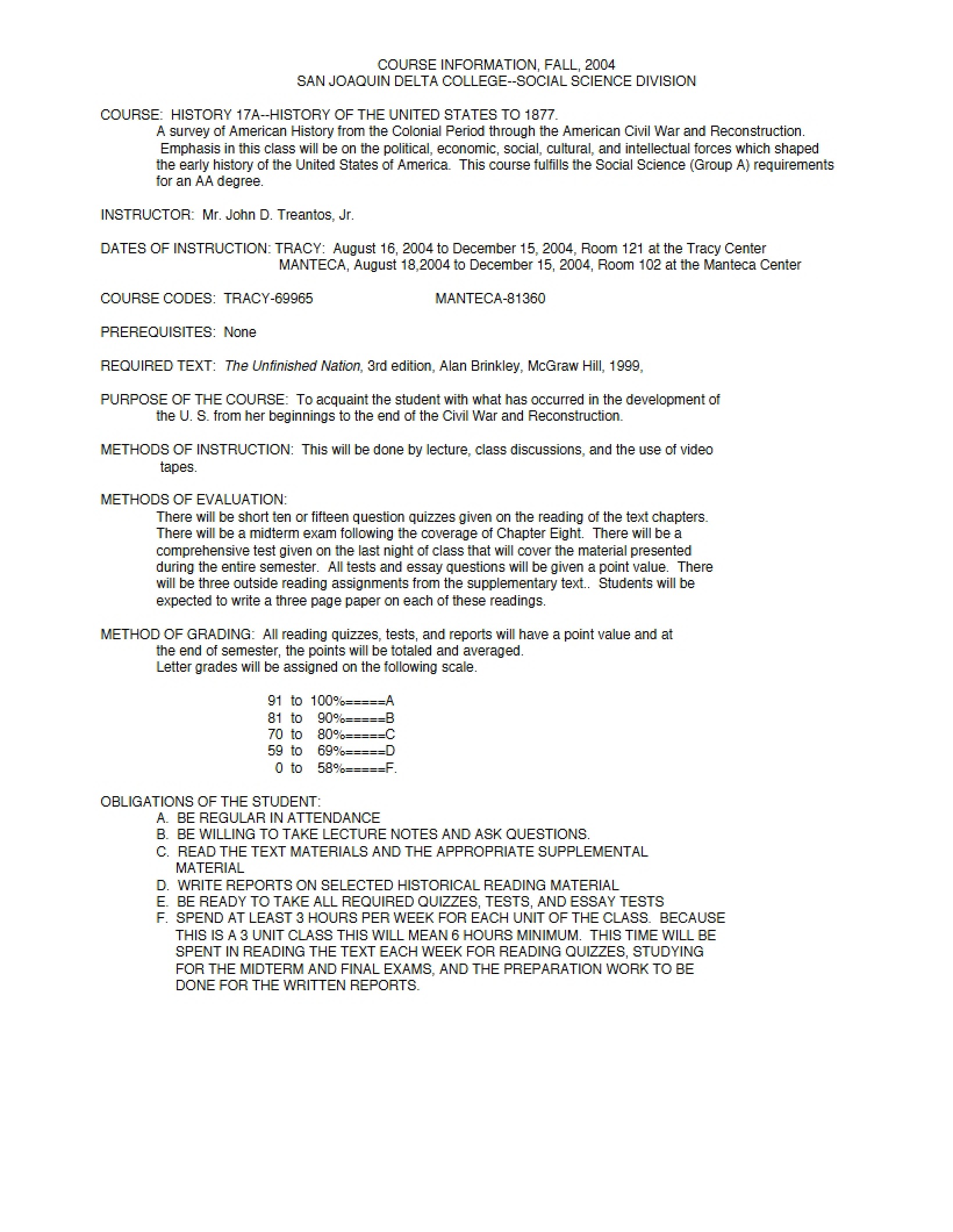 US History 17A Course Info - HIST 17A