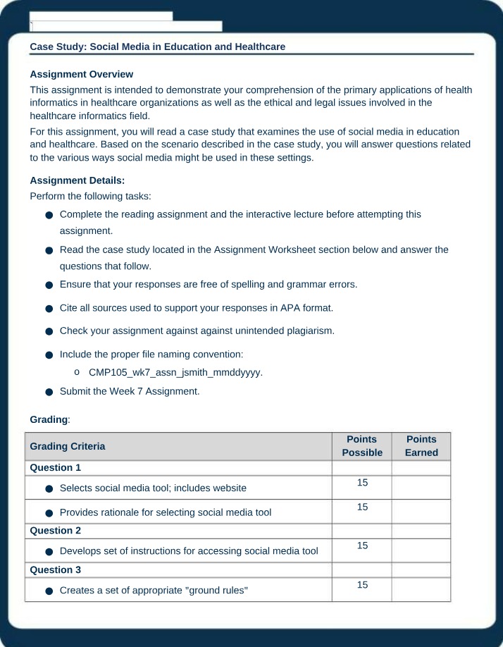Case Study Assignment for Social Media in Education and Healthcare