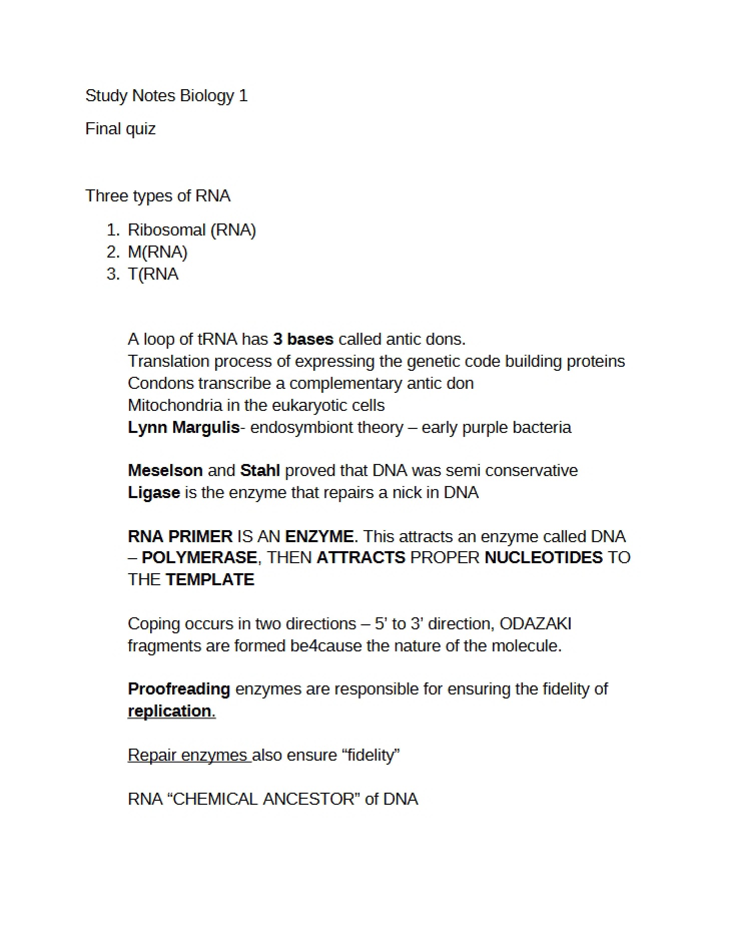 Biology One Study Notes