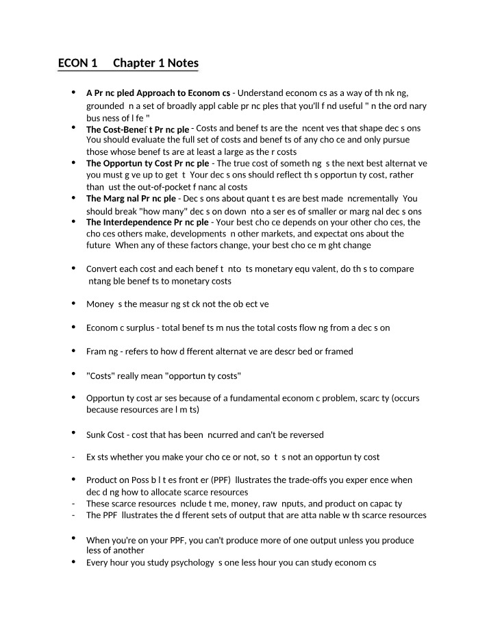 Chapter 1 Notes for ECON 142