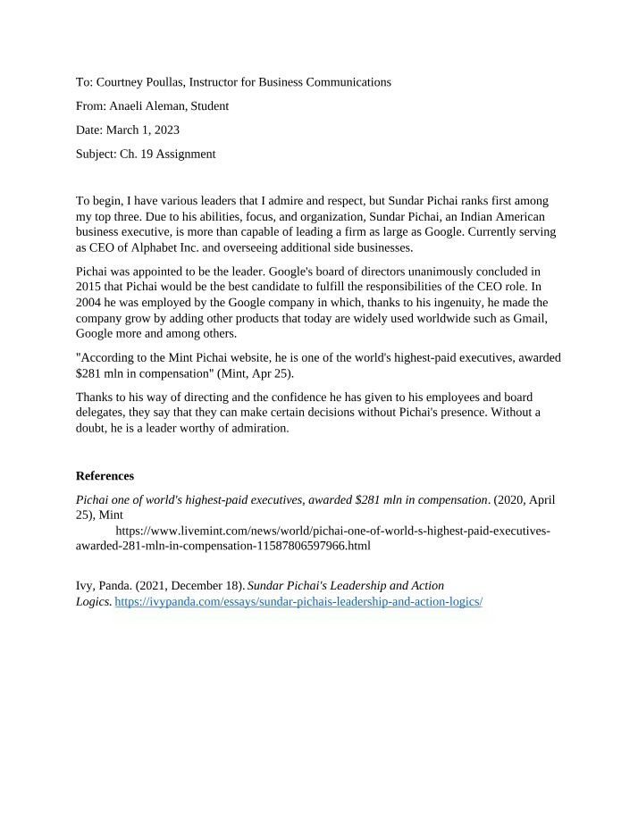 Chapter 19 Assignment - Sundar Pichai