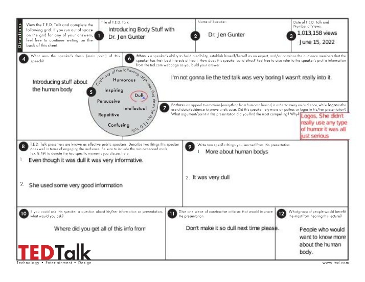 Worksheet for TED Talks