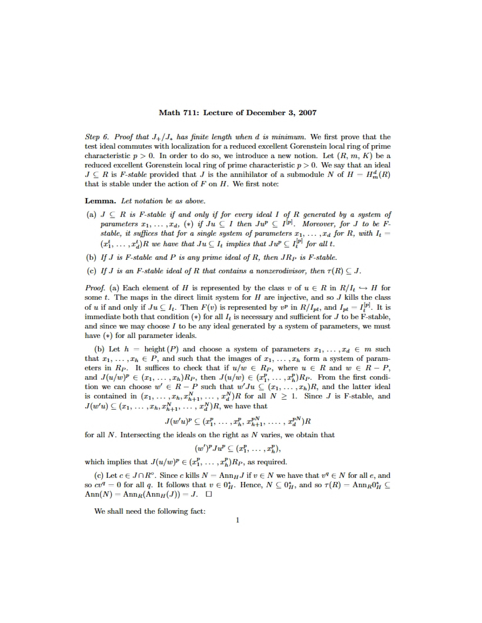 Lecture for Math 711