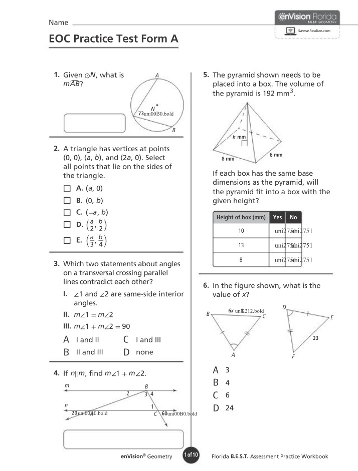 Geometry Practice Test EOC Form A