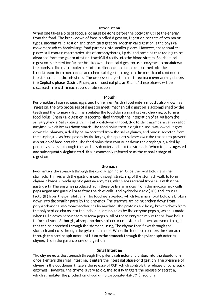 BIO101 - Notes on Digestion