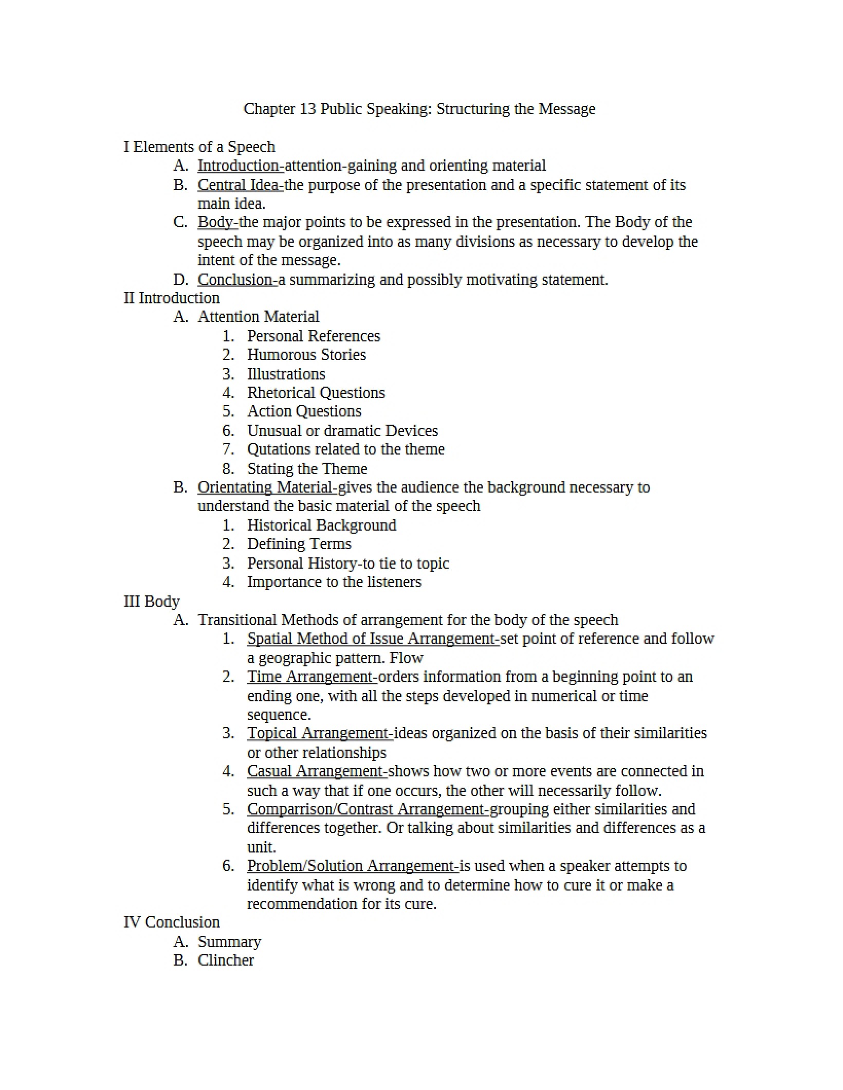Structuring the Message in Public Speaking (Chapter 13)