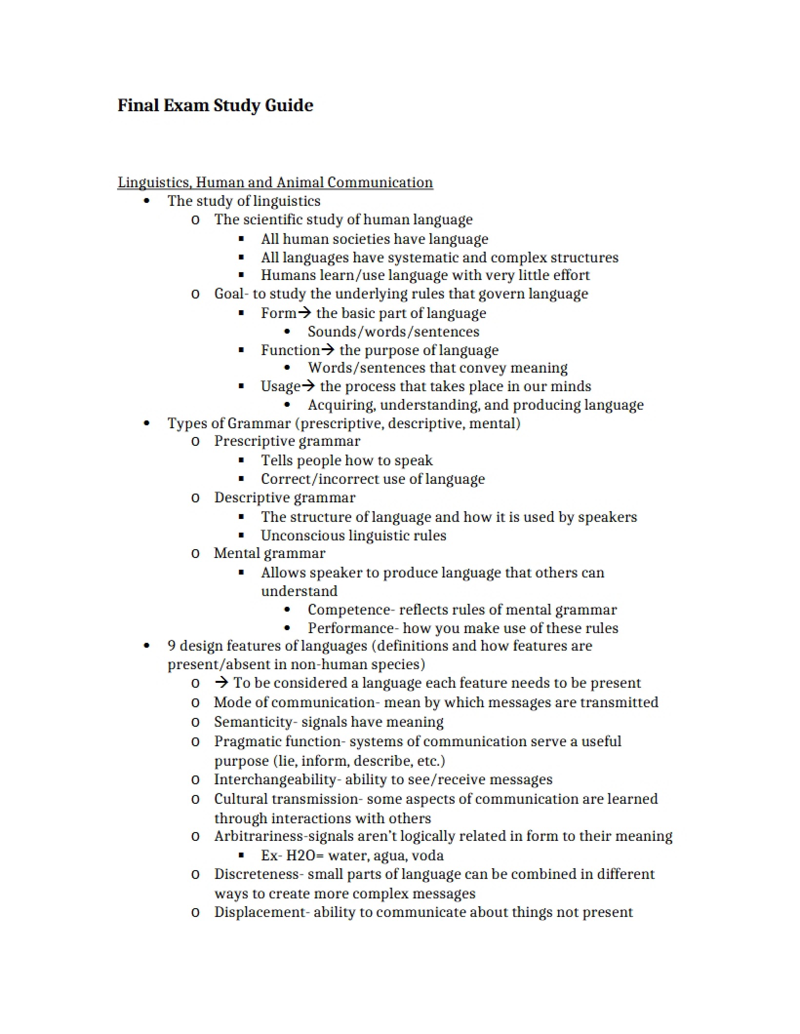 Final Examination for HESP 120