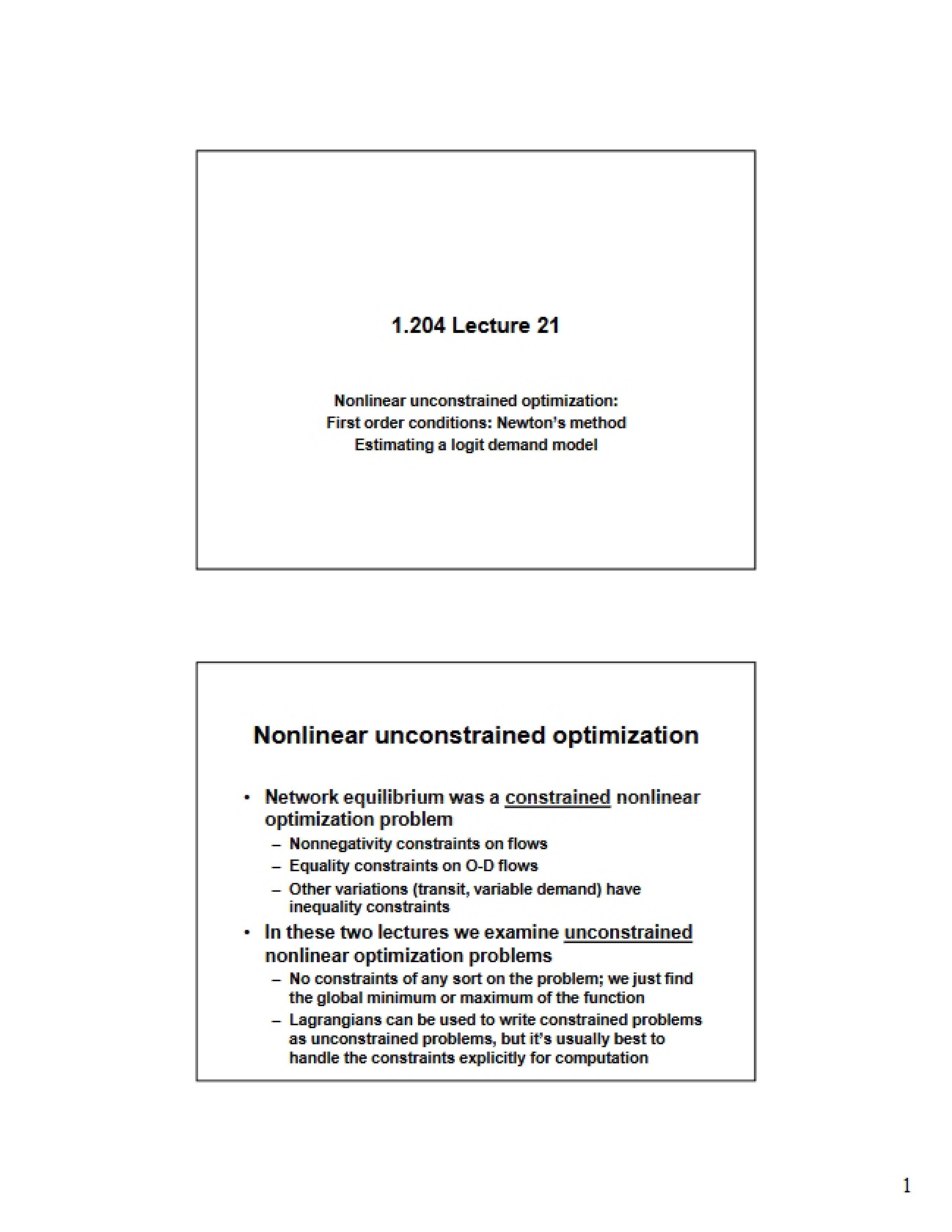 Optimization: Nonlinear Unconstrained