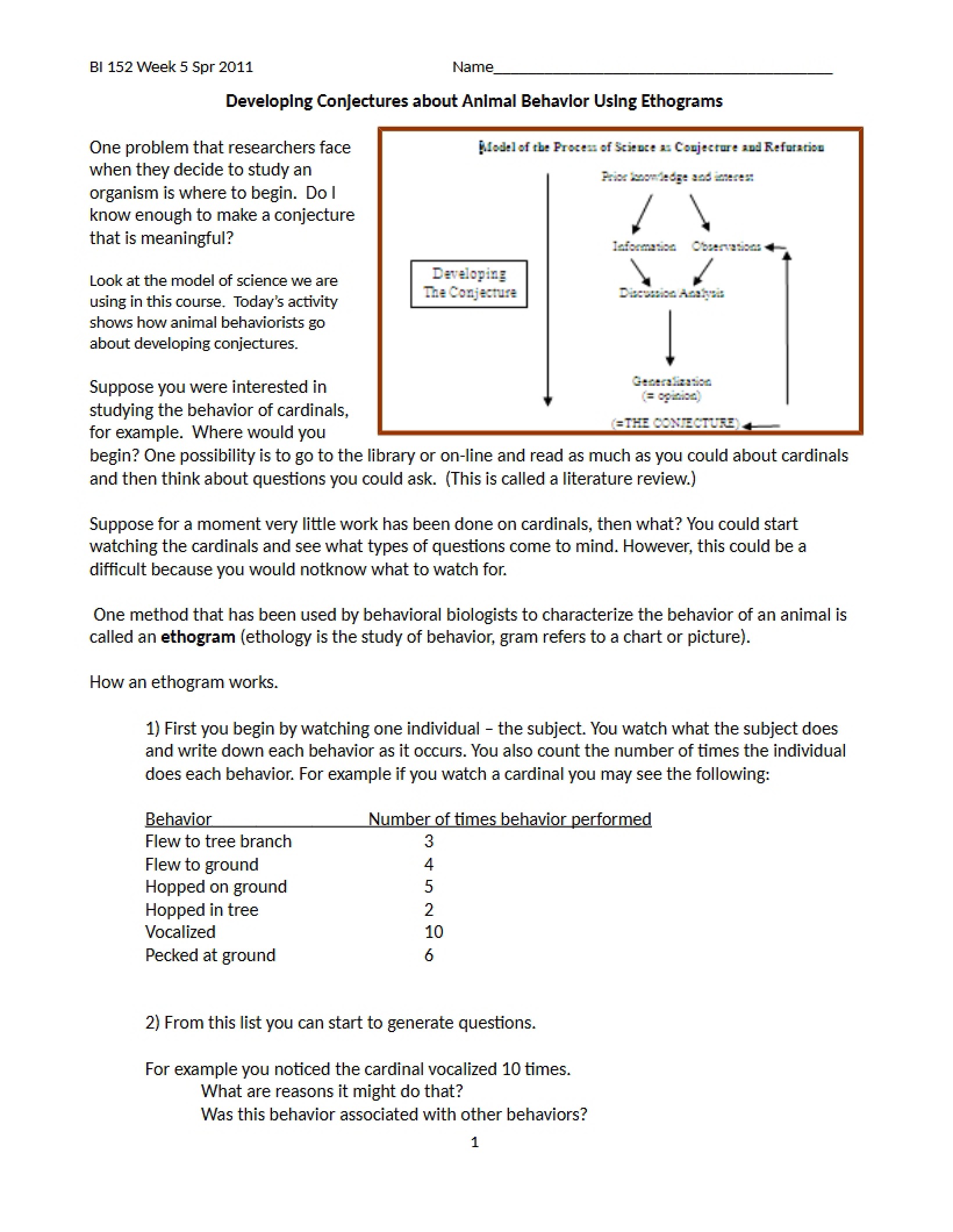 Ethogram Chart