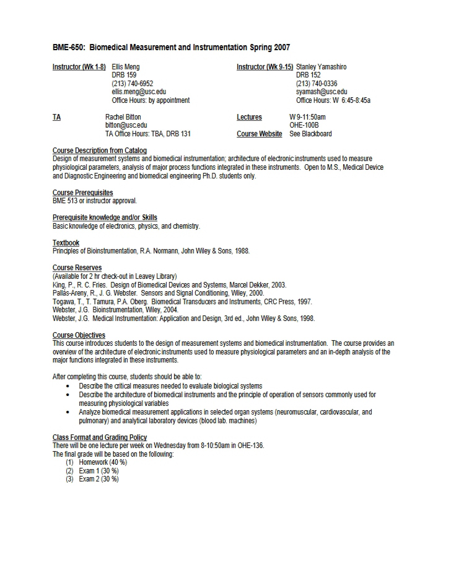 Syllabus BME650 (Spring 2007)