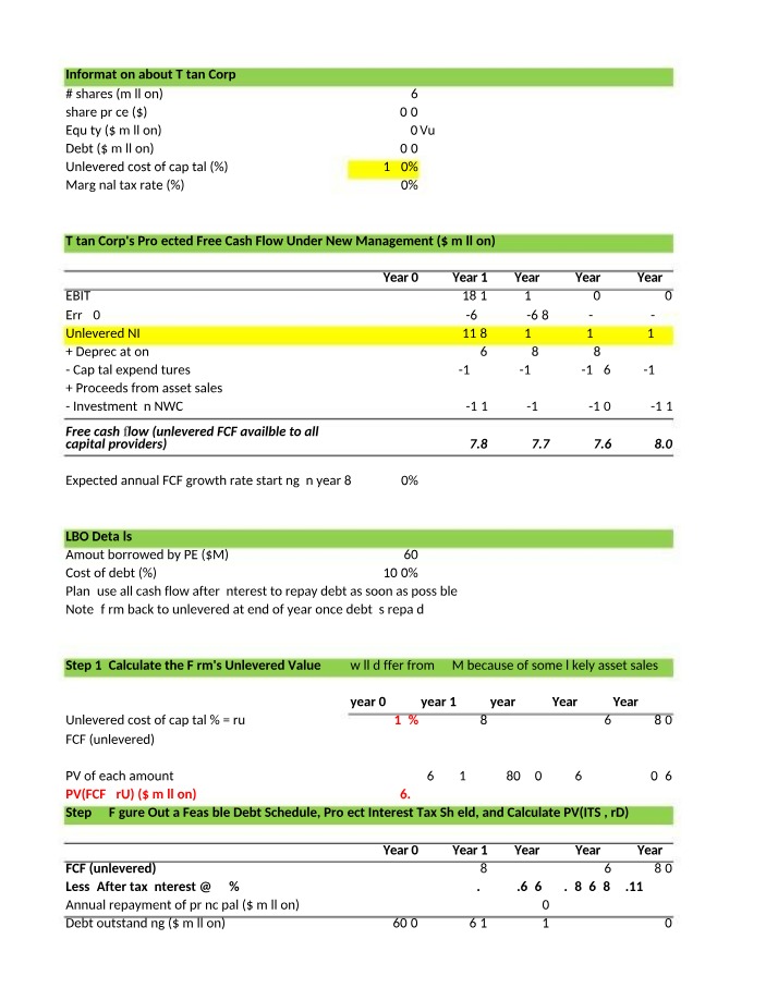 Excel Start for Titan Corp LBO