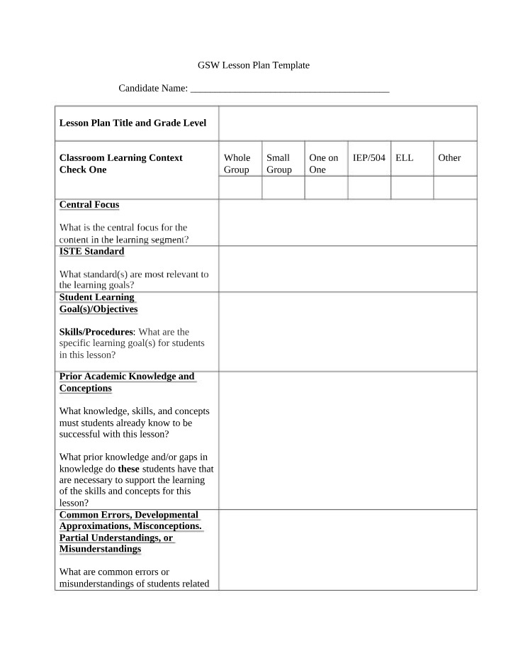 Lesson Plan Template - GSW