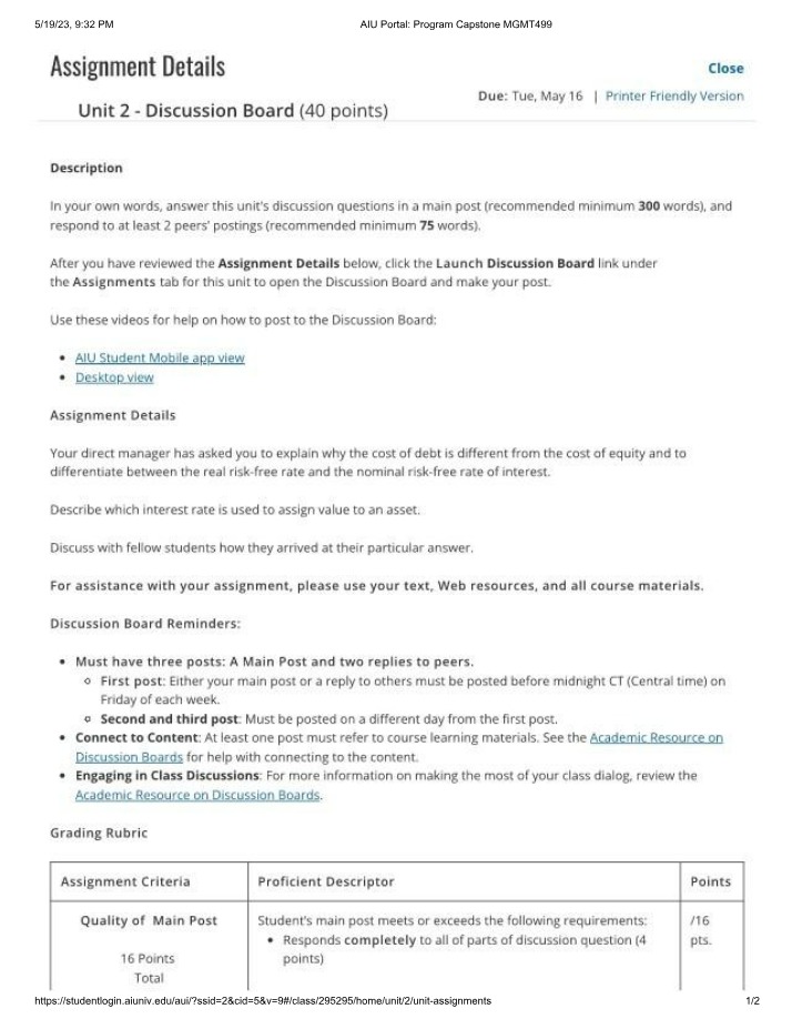 MGMT499 Program Capstone Discussion Board Draft