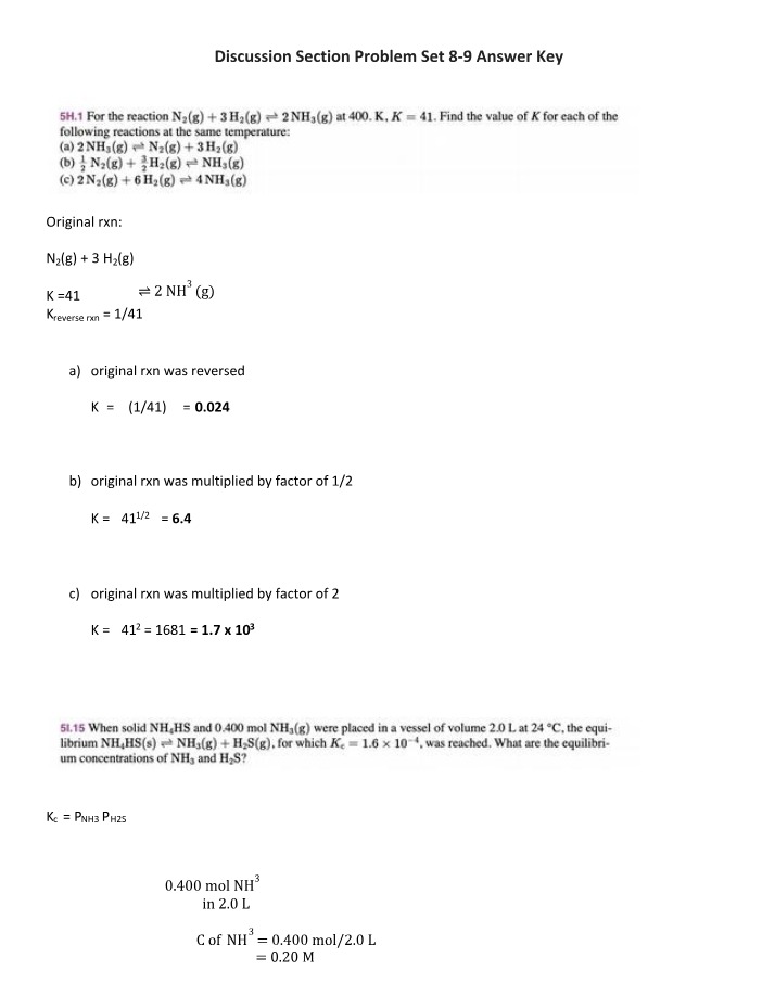 Reaction Calculations and Equilibrium Shift