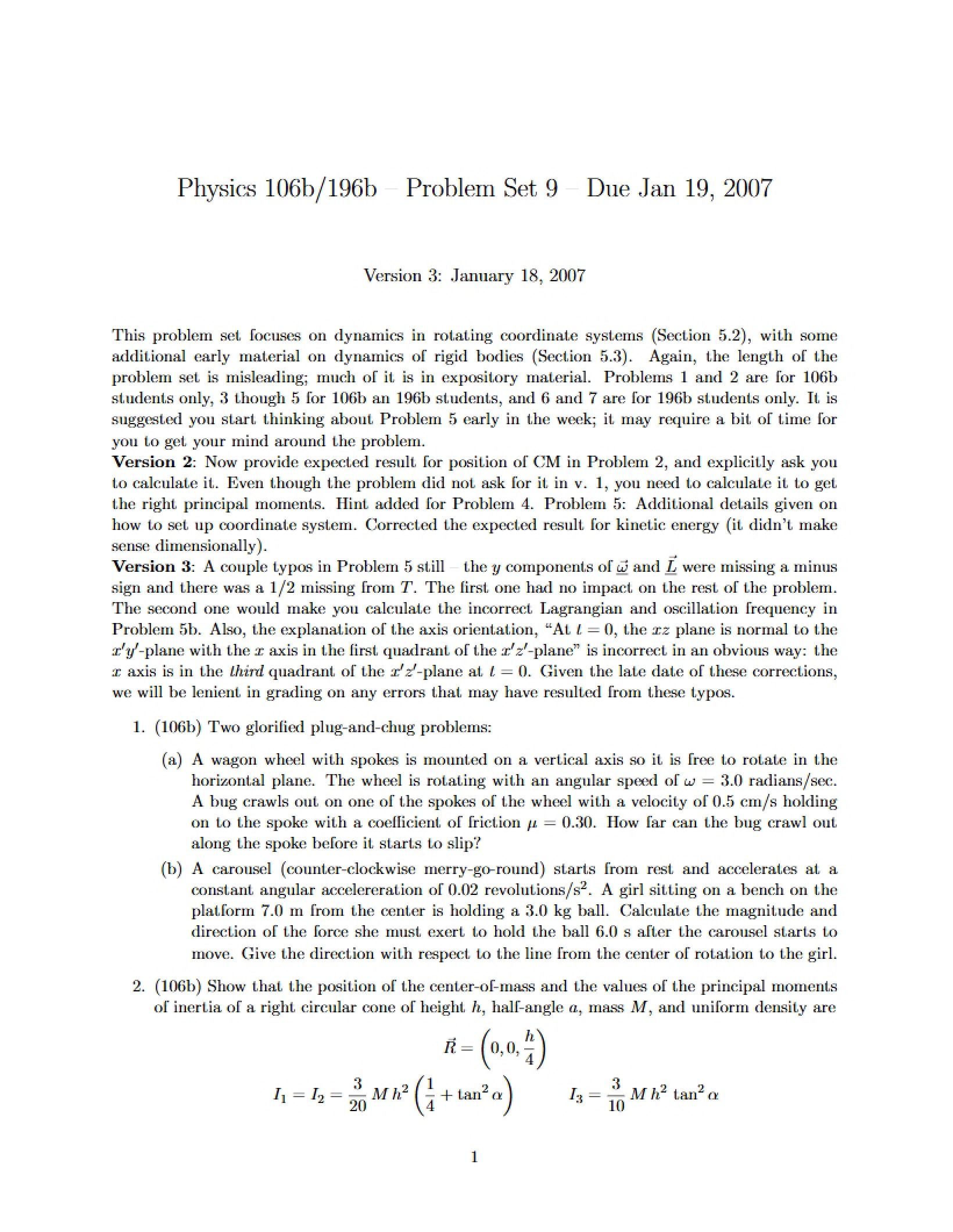 Ninth Problem Set
