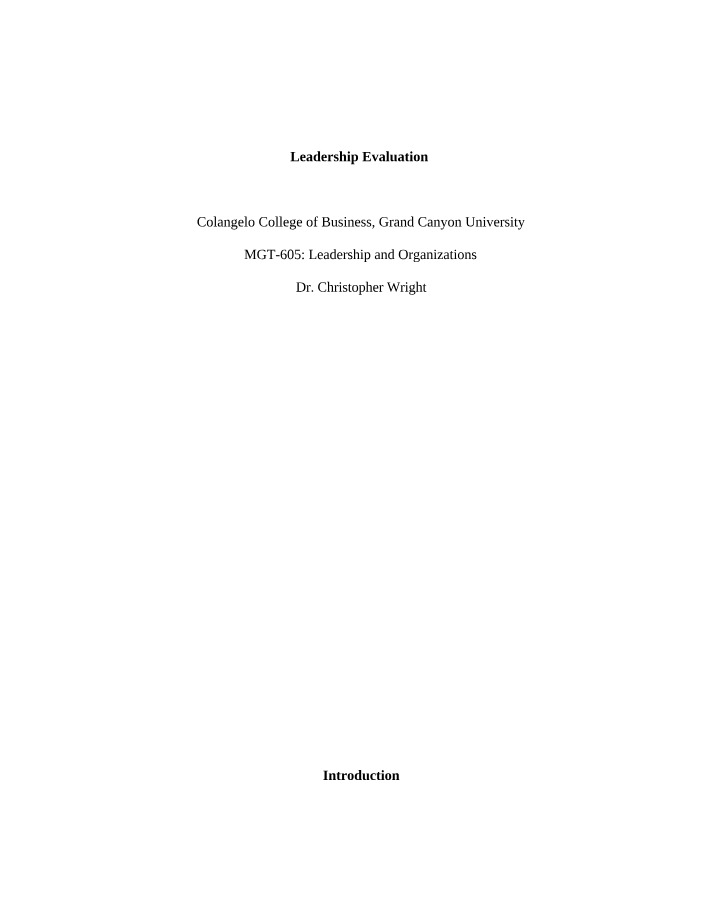 Leadership Evaluation Summary