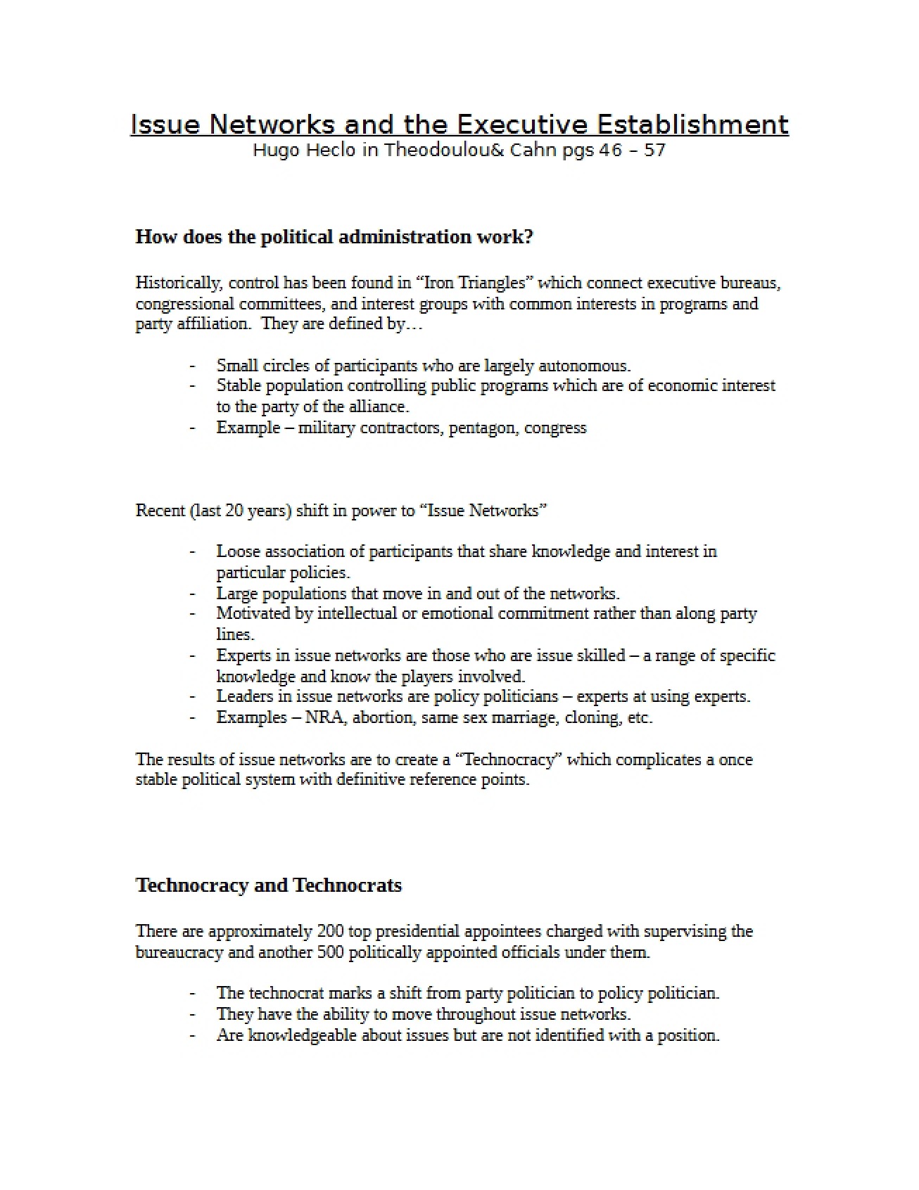 Executive Establishment and Issue Networks