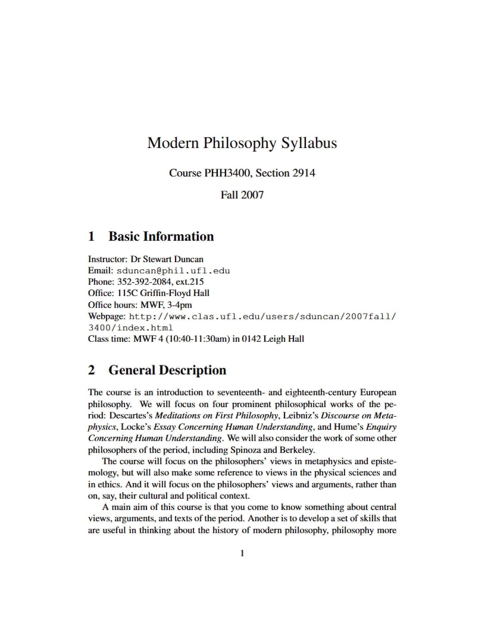Modern Philosophy Syllabus