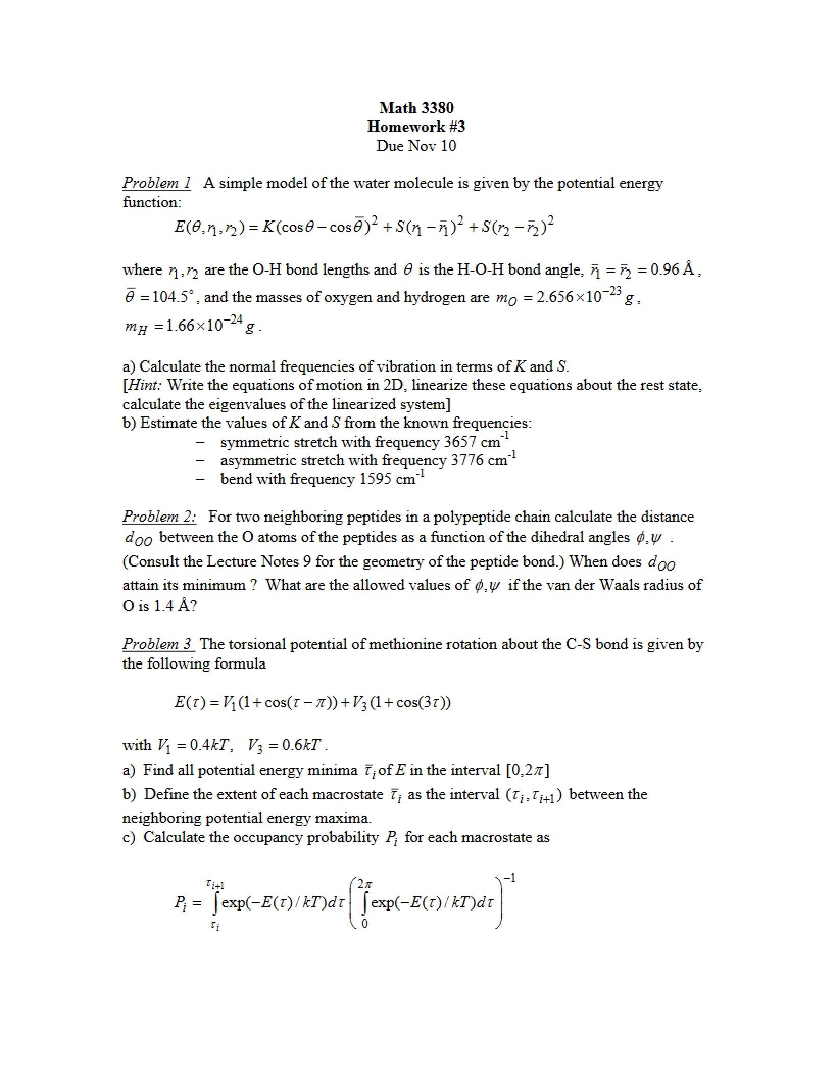Homework for Math 3380