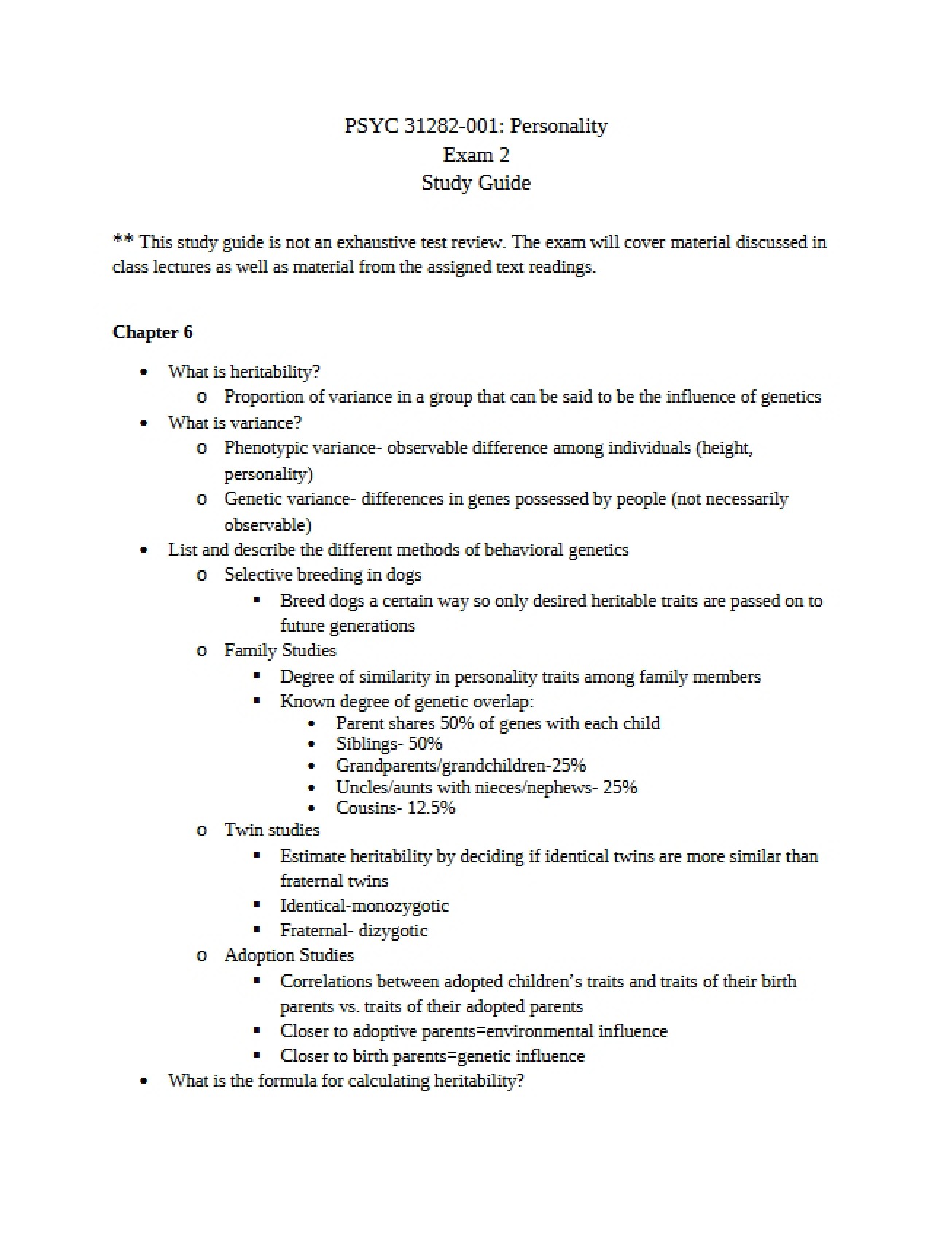 Second Examination for Personality Psychology