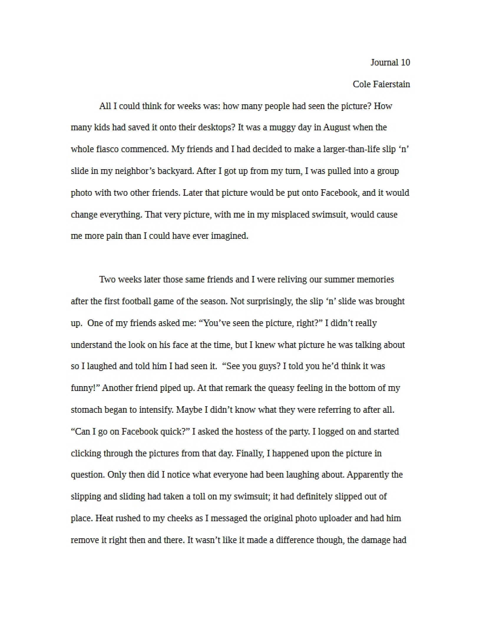 Tenth Journal Entry